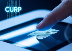 La huella digital escaneada en un lector biométrico de alta seguridad