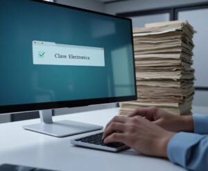 Teclado en uso para validar una clave electrónica en un sistema oficial