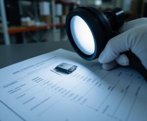 Verificación microscópica de un número de serie crucial en el inventario